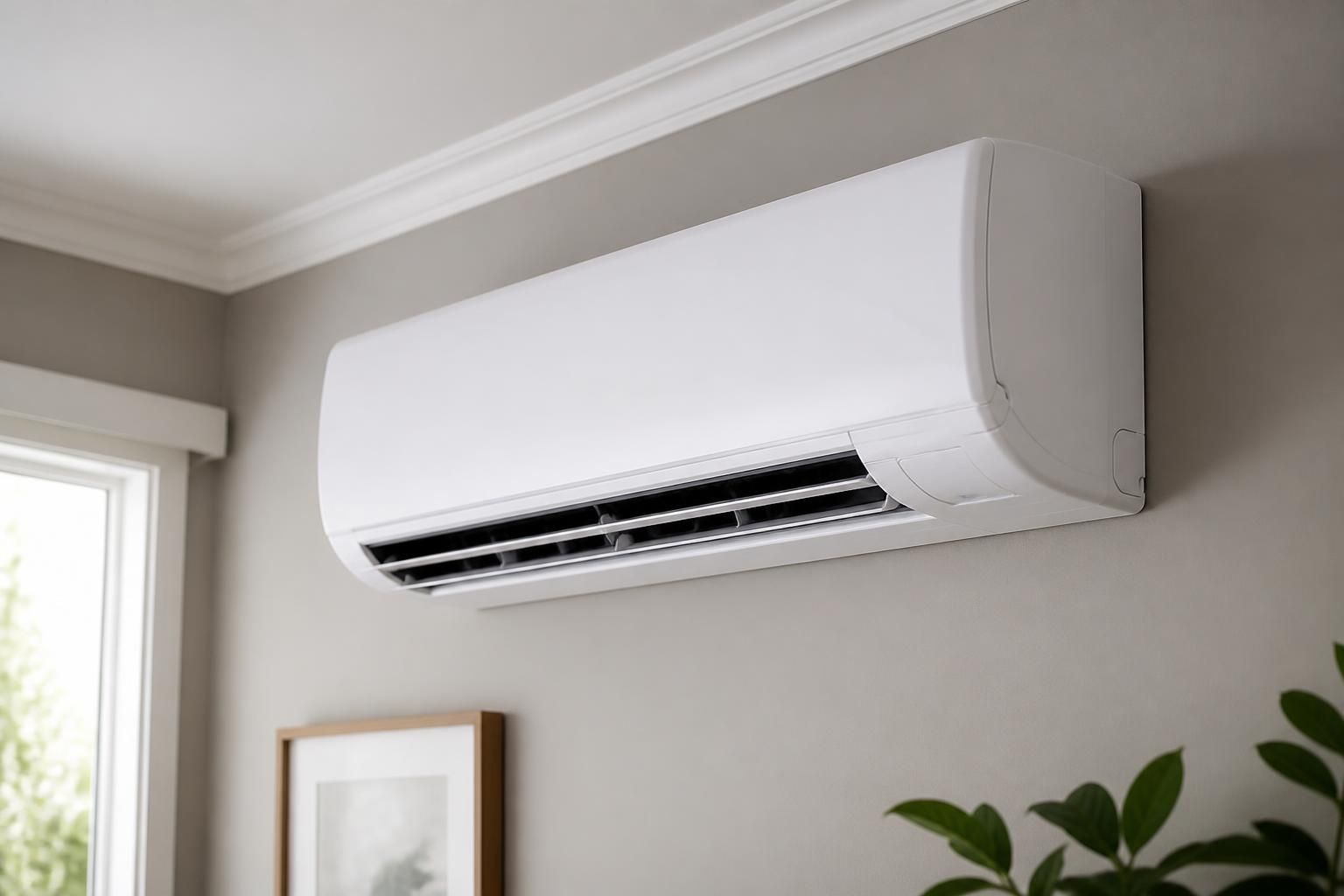 Clean indoor air conditioning unit in a finished home setting.