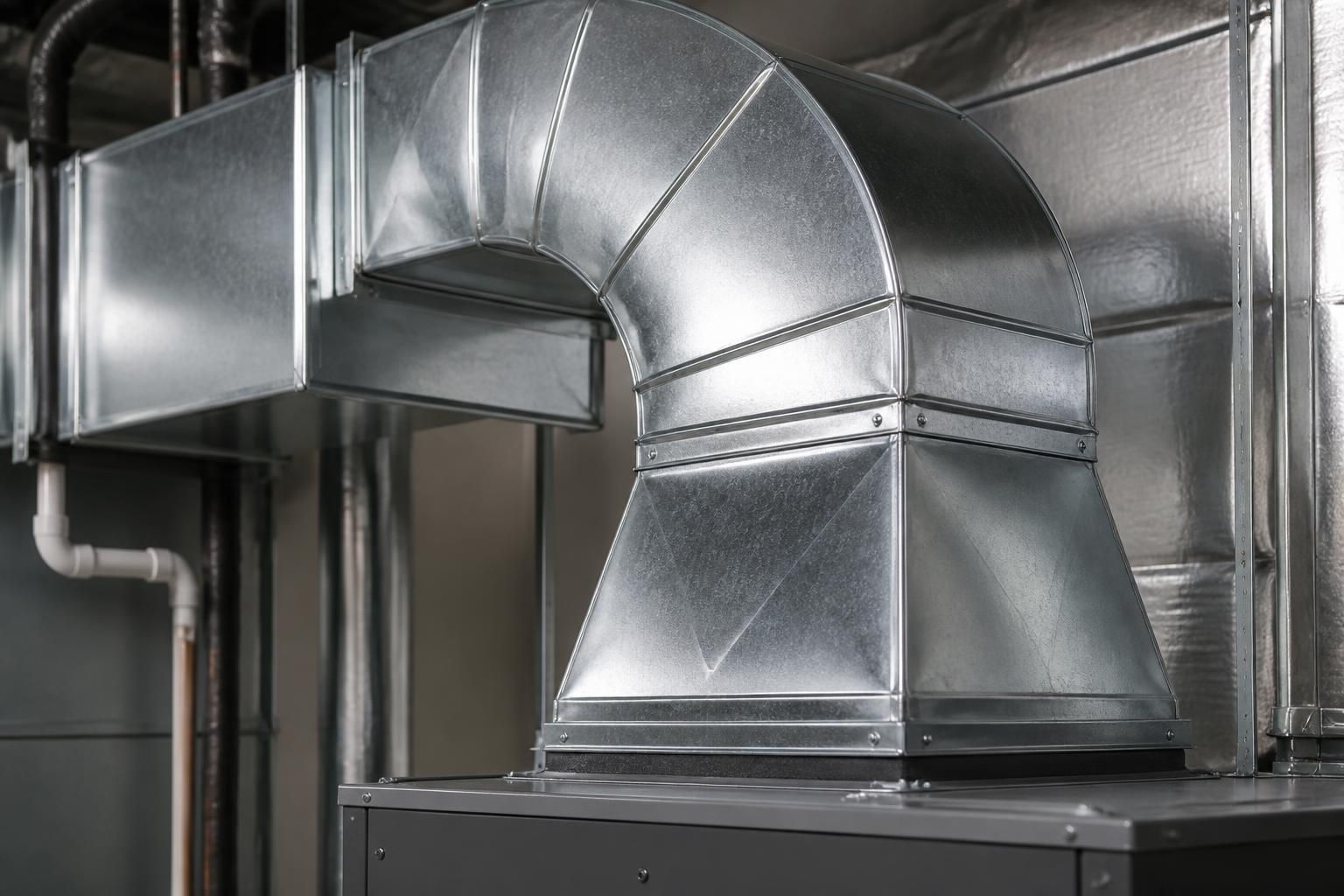 Clean ductwork in a finished mechanical room.