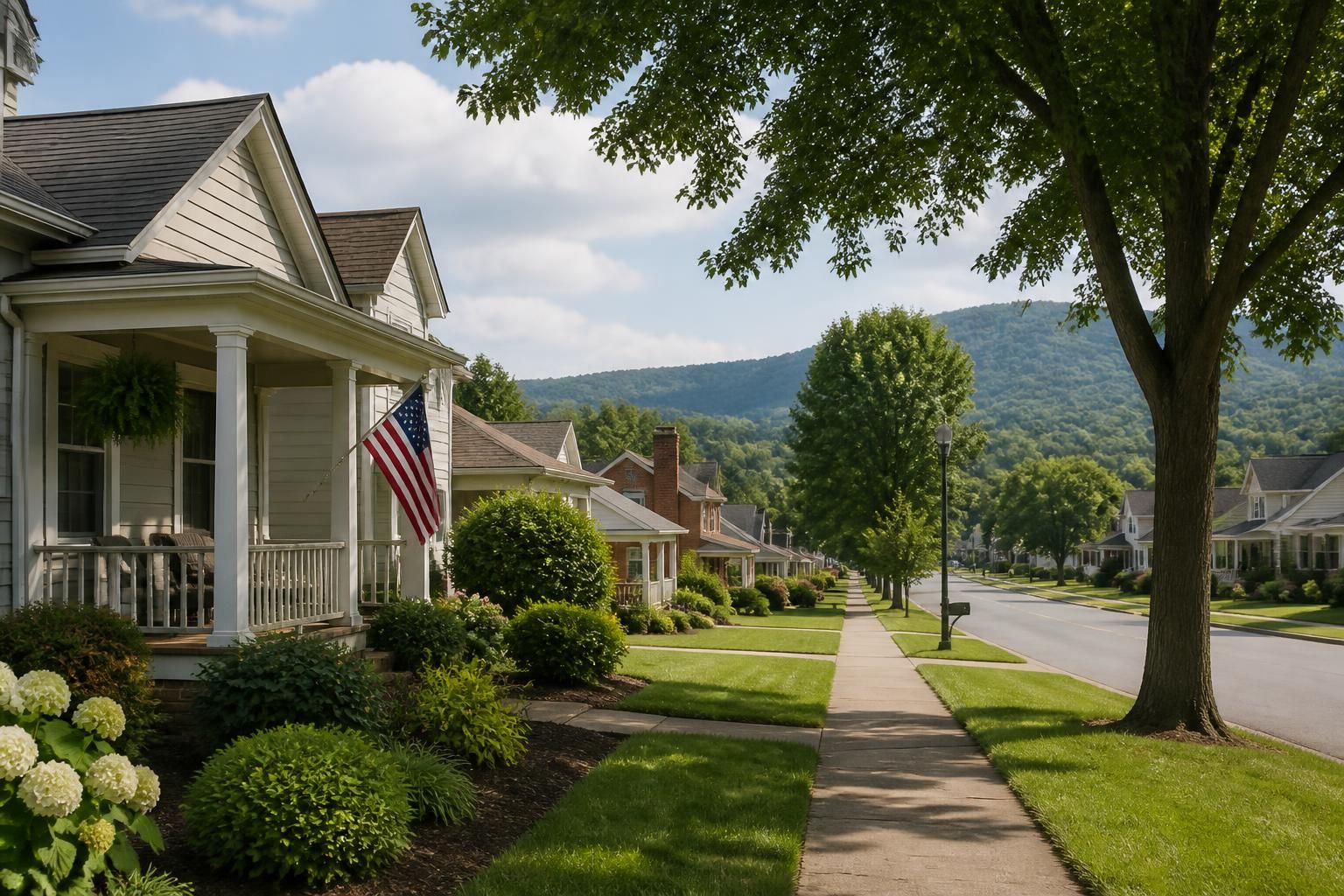 Well-kept neighborhood scene in Elizabethton, Tennessee.