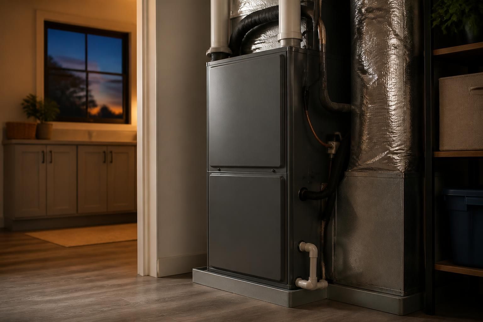 Restored HVAC system in a clean home utility area.