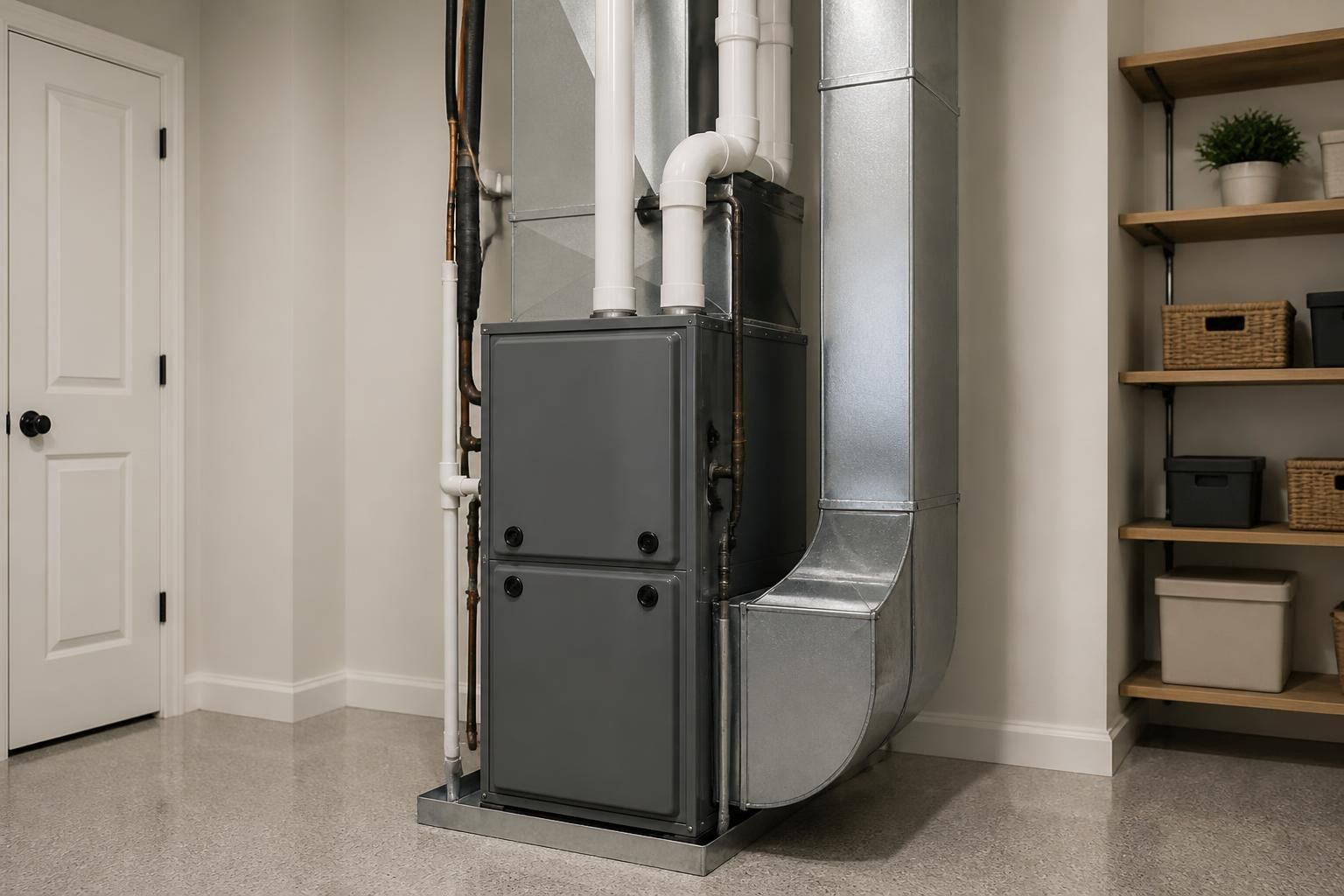 Complete new HVAC system installation in a clean utility room.