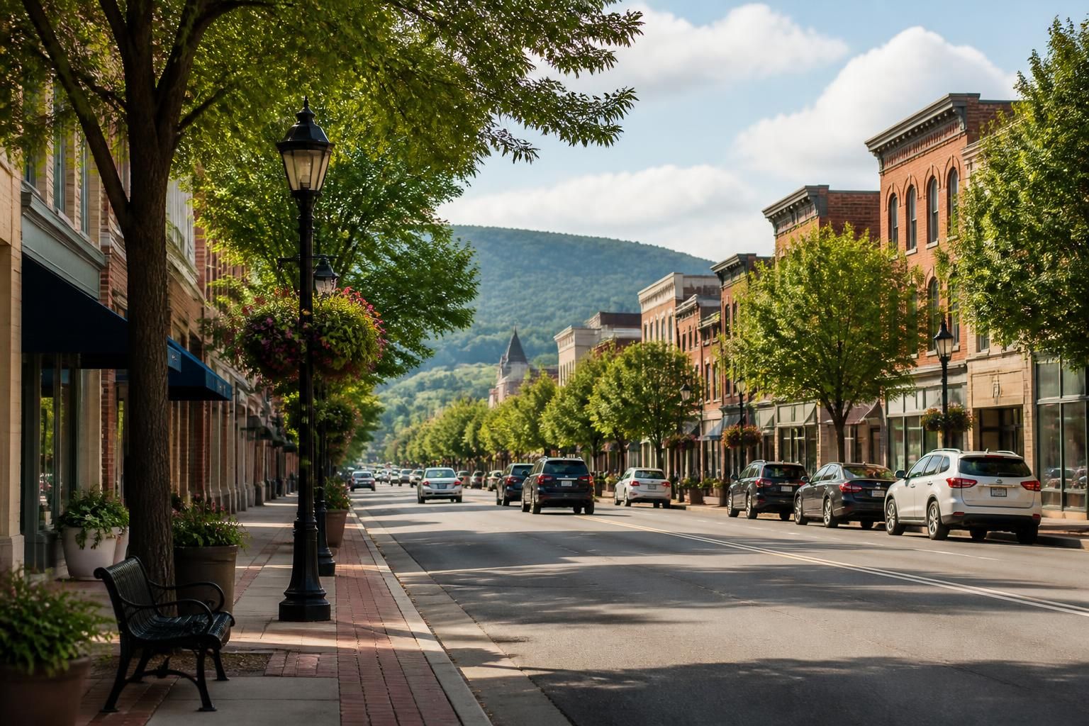 Welcoming street scene in Johnson City, Tennessee.