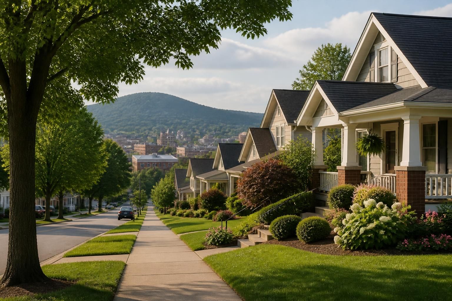 Tidy city neighborhood scene in Kingsport, Tennessee.