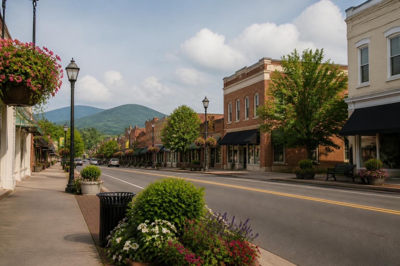 Calm small-town street scene in Rogersville, Tennessee.